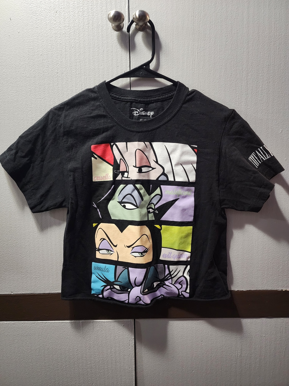 Disney Black Crop Tee with Multicolor Villain Panels